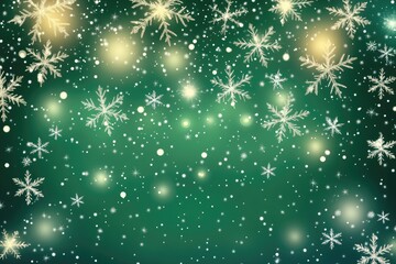 Charming winter holiday backdrop featuring delicate snowflakes and stars on a festive green background Elegant snowfall overlay template in a square 2D cartoon style