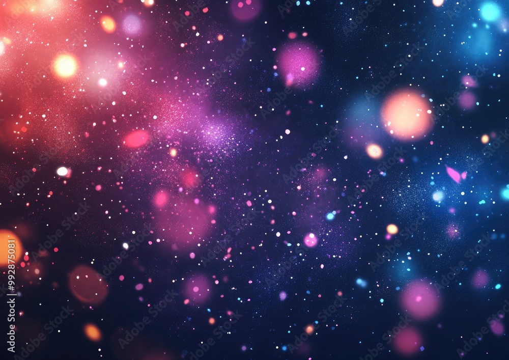 Poster illuminated particles in a dark vibrant space create a magical shimmering abstract backdrop in 2d ca