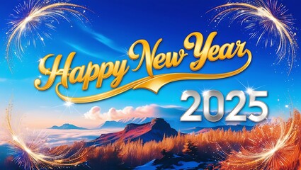 Celebrate the arrival of 2025 with a stunning Happy New Year 2025 image set against a breathtaking view. The words “Happy New Year 2025” are beautifully written in a natural or urban landscape