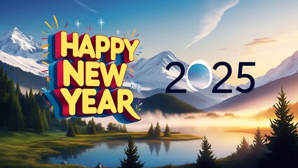 Celebrate the arrival of 2025 with a stunning Happy New Year 2025 image set against a breathtaking view. The words “Happy New Year 2025” are beautifully written in a natural or urban landscape