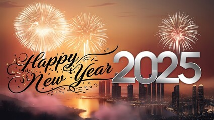 Celebrate the arrival of 2025 with a stunning Happy New Year 2025 image set against a breathtaking view. The words “Happy New Year 2025” are beautifully written in a natural or urban landscape