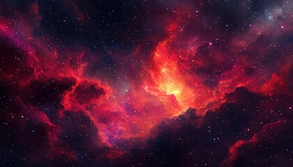 Fototapeta premium Fantasy illustration featuring a vibrant red nebula in a cosmic space backdrop Ideal for use as backgrounds and creative resources