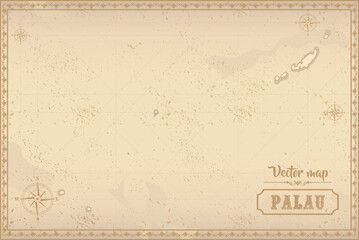Fototapeta premium Map of Palau in the old style, brown graphics in retro fantasy style.