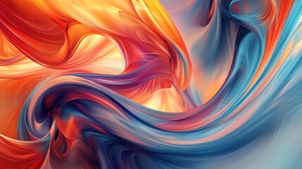 Obraz premium Vibrant abstract texture with chaotic swirls of orange red and blue Fractal design creates a fantastical digital art scene 3D rendered imagery