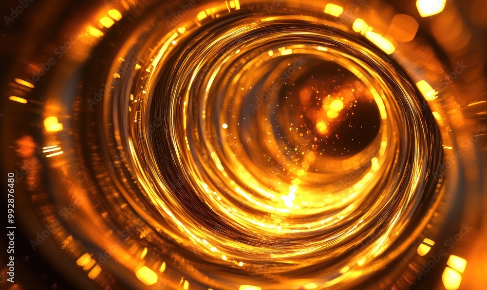 Aufkleber dynamic tunnel of golden circles and spirals featuring a fluid metallic vortex with a fiery liquid c