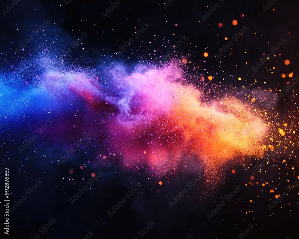 Poster vibrant swirl of colorful particles creates a dust effect against a dark background showcasing a dyn