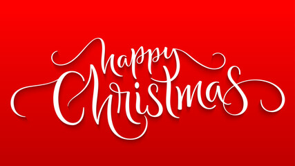 HAPPY CHRISTMAS white vector brush calligraphy banner on red background
