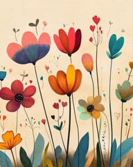 Charming whimsical floral greeting card in a 2D cartoon style