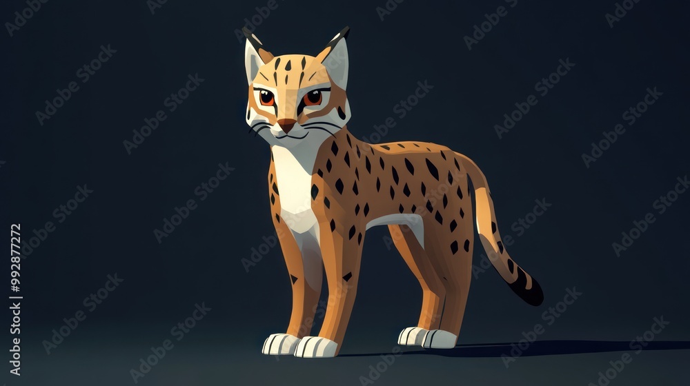 Aufkleber a stylized 3d representation of a lynx with distinctive markings and features.