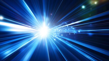 Fototapeta premium Vector Abstract, science, futuristic, energy technology concept. Digital image of light rays, stripes lines with blue light, speed and motion blur over dark blue background. 