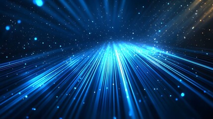 Naklejka premium Vector Abstract, science, futuristic, energy technology concept. Digital image of light rays, stripes lines with blue light, speed and motion blur over dark blue background. 