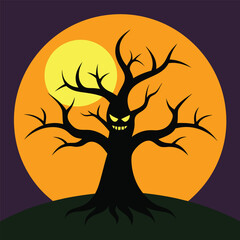 The vector illustration of the magic tree with a Halloween concept. Whimsical Tree of Spooks and Specters.