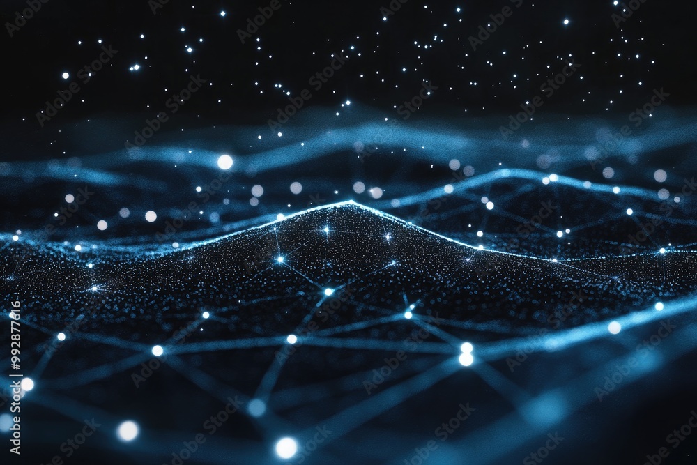 Poster black abstract background featuring a high tech network and a cyberspace grid resembling a starry ou