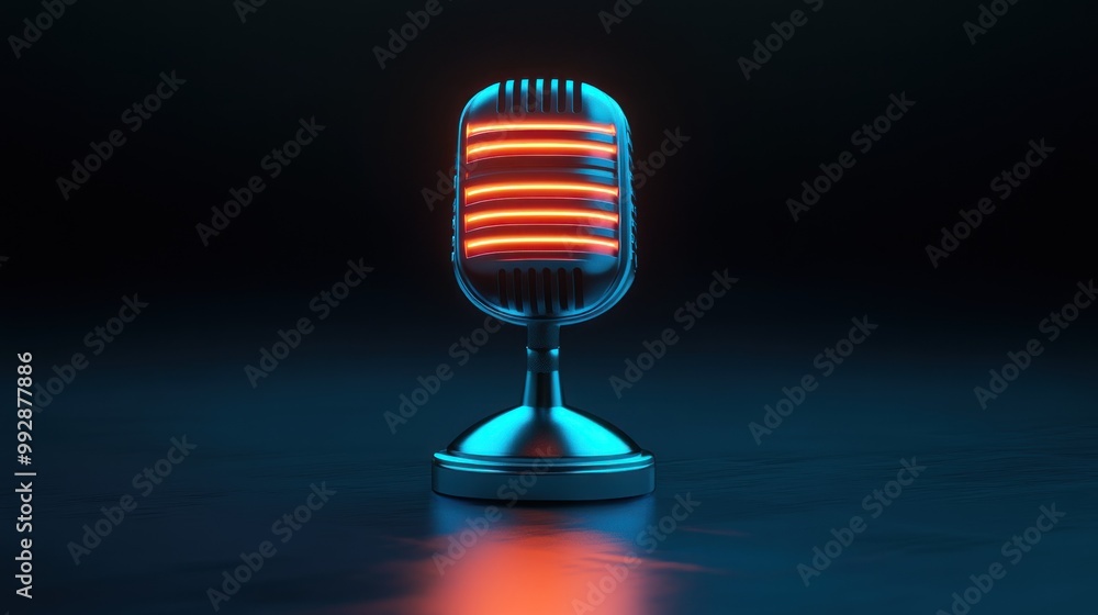 Canvas Prints A vintage microphone with glowing elements, symbolizing audio and communication.