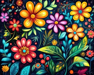 Fototapeta premium Vibrant Floral Decorative Design and Cartoon Artwork