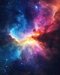 Fototapeta premium Vivid deep space nebula featuring a multicolored starfield Infinite cosmic backdrop showcasing star clusters and luminous nebulas rendered in 3D