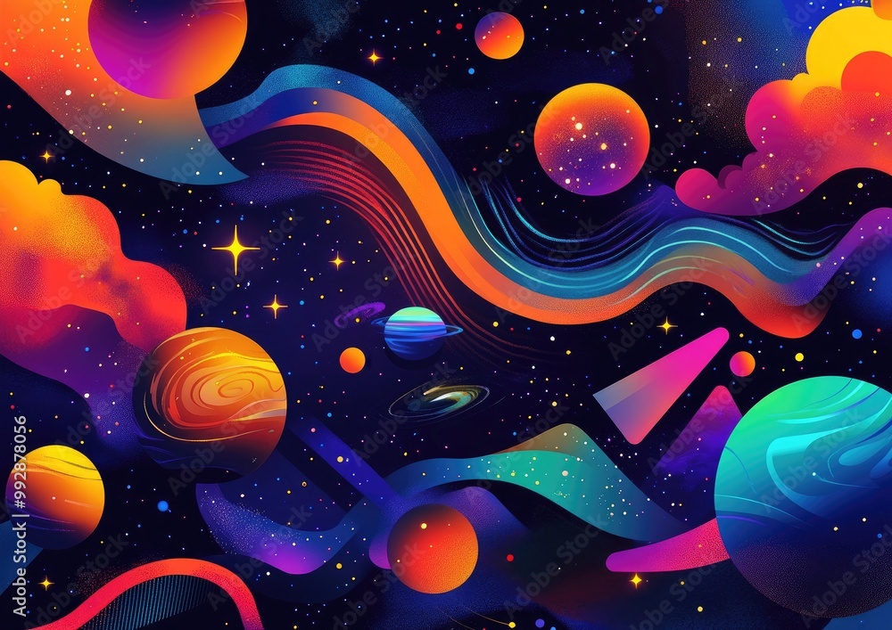 Aufkleber geometric illustration of a virtual realm featuring a vibrant abstraction with celestial elements li