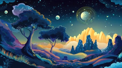 Fototapeta premium Fantasy abstract 2D cartoon backdrop