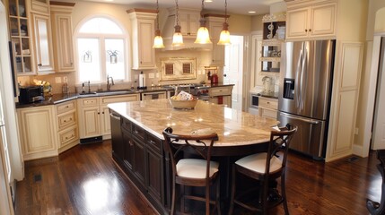 A modern, minimalist kitchen with sleek white countertops and stainless steel appliances