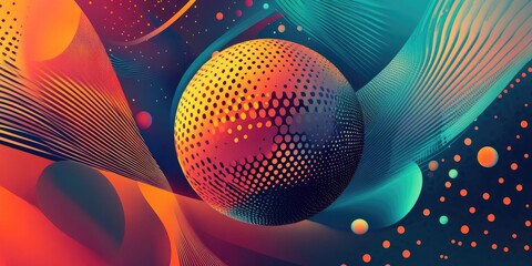 Abstract perforated sphere design Geometric and primitive art style suitable for cover poster flyer or banner use in 2D cartoon composition