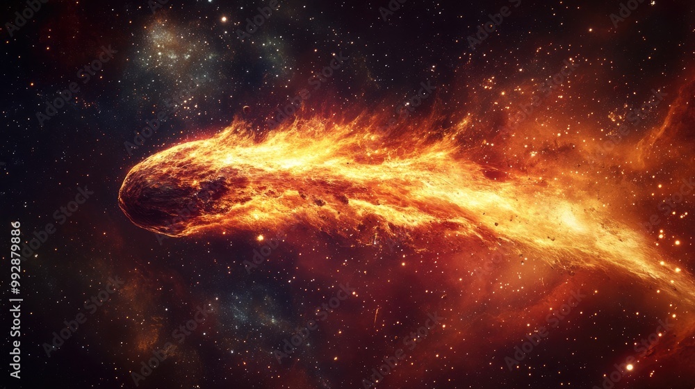 Aufkleber Fiery comet with a glowing tail A massive and unpredictable celestial object traversing the cosmos