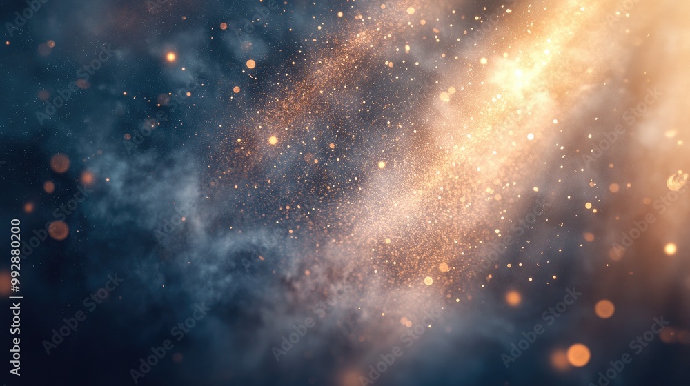 Poster real dust particles creating a stunning backlit effect with authentic lens flare