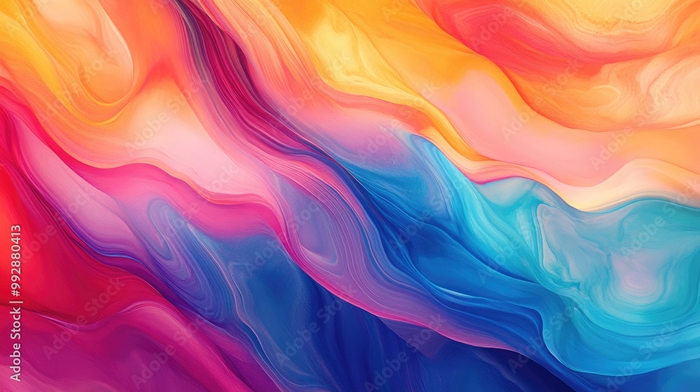 Poster vibrant multicolored abstract background featuring fluid curves and a textured design resembling a c