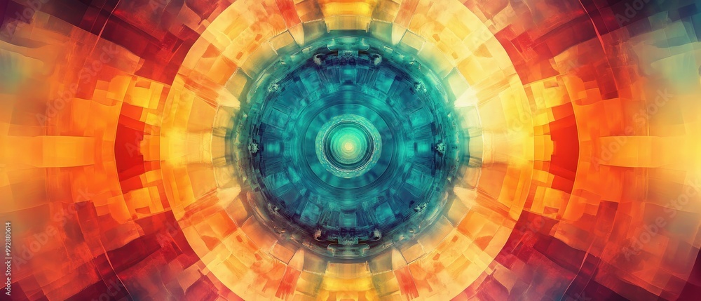 Poster abstract circular design featuring a kaleidoscope effect in vibrant colors