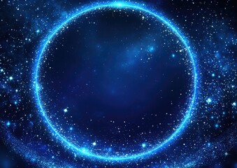 Illuminated blue backdrop featuring a circular frame adorned with sparkling stars