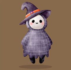 Halloween ghost watercolor cartoon drawing vector