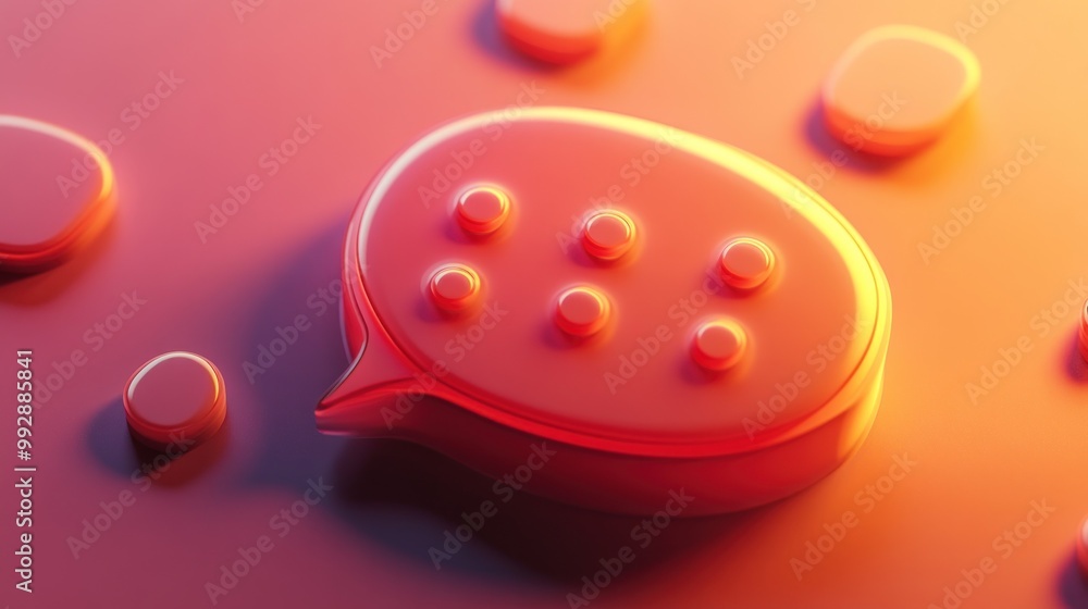 Poster a stylized speech bubble with buttons, set against a soft gradient background.