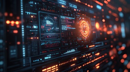 Obraz premium A panoramic banner illustrating futuristic digital finance with big data analytics for business decision-making.