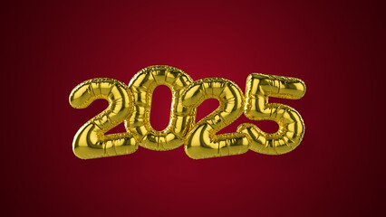 Happy New Year 2025 made with gold foil balloons  - Digital Illustration