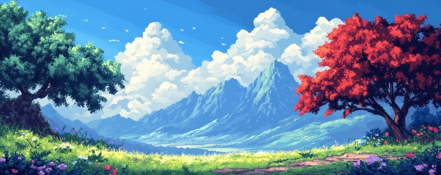 A pixelated dreamscape featuring game art and lo-fi ambiences, evoking nostalgia for retro video games. ,