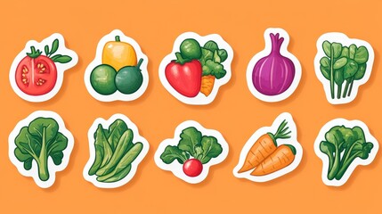 Fototapeta premium Vibrant Vegetarian Cuisine - Digital Planner Sticker Set with Colorful Salad Illustrations and Fresh Vegetables for Healthy Meal Planning and Foodies