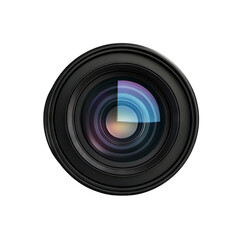 Camera lens with colorful reflection, isolated on white background, Transparent Background