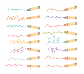 Wax Crayon Set with Scribbles. Pastel Pencil  Big Collection.