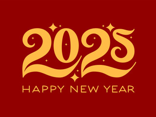 2025 Elegant Hand Lettering. Happy New Year Phrase. Handwritten Festive Text.