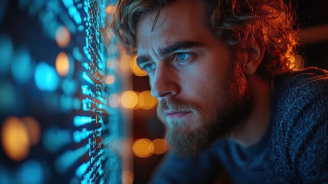 A programmer engages in website design and coding technologies, focusing on software development in a modern tech environment. - Powered by Adobe