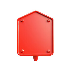 Red house-shaped sign, white isolated background, Transparent Background