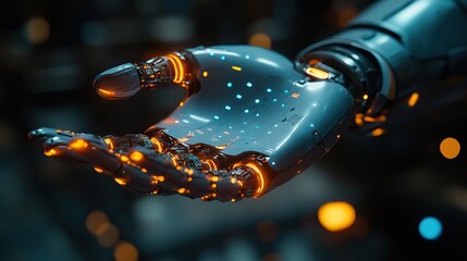 A robot hand draws a rising curve on a growth graph, symbolizing new business and technology visions from the end of 2023 into the new year.
