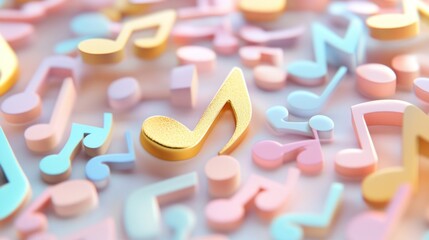 Fototapeta premium A colorful arrangement of music notes in various pastel shades, creating a playful vibe.