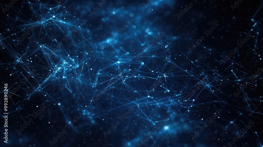 Aufkleber abstract dark blue technology backdrop featuring a surface of lines and dot particles futuristic bac