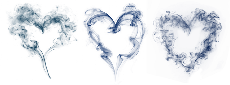 Set of blue smokes forming heart shapes, cut out