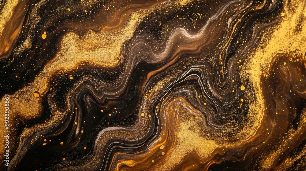 Poster golden curls on brown waves create an abstract marbling effect showcasing an art deco inspired textu