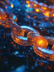 A visionary digital currency concept features interconnected blockchain strands and luminous coins representing the fusion of innovation and finance.