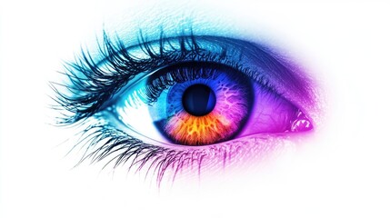 Vibrant gradient colors adorn an iris and eye illustration on a white background providing ample space for text or designs