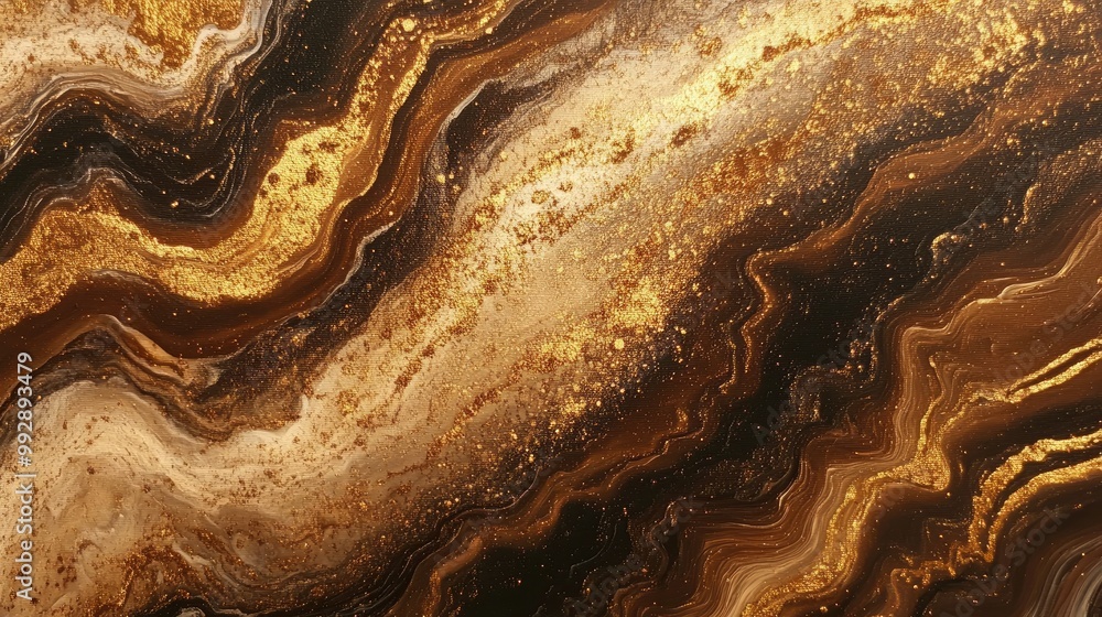 Poster golden curls on brown waves create an abstract marbling effect showcasing an art deco inspired textu