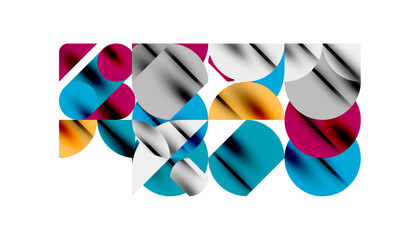 Color beautiful circles, semi circles, squares and round triangles. Geometric mosaic style pattern abstract background for wallpaper, banner, backdrop, card, book Illustration, landing page