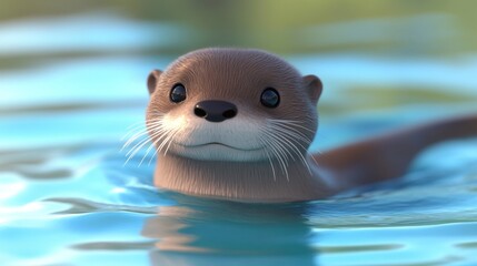 Fototapeta premium A cute otter swimming in clear blue water, showcasing its playful nature.